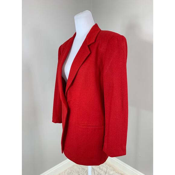 Vintage 90s Red Wool Blazer Fall Winter Christmas Retro Holiday Party Preppy - Picture 6 of 9